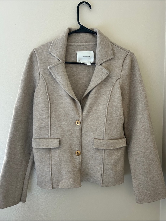 Anthropologie Jackets & Blazers - Anthropologie Beige Knit Blazer Jacket Medium Heathered Oatmeal Button Front